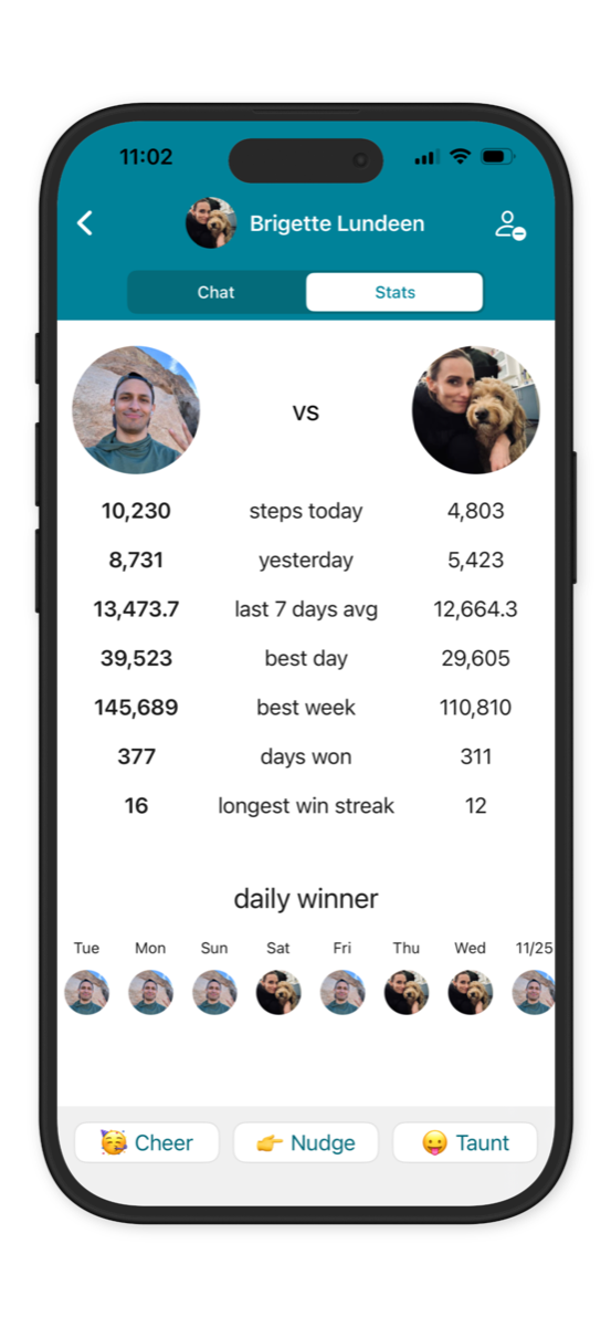 StepUp app friend stats screen