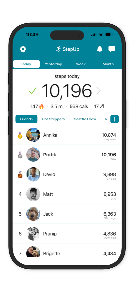 StepUp app friends leaderboard